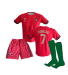 RONALDO Portugalsko fotbalový A3 komplet 2021/2022 dres + červené trenýrky + zelené štulpny