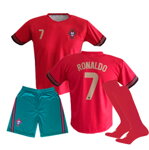 RONALDO Portugalsko fotbalový A3 komplet 2021/2022 dres + zelené trenýrky + červené štulpny