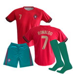 RONALDO Portugalsko fotbalový A3 komplet 2021/2022 dres + trenýrky + zelené štulpny