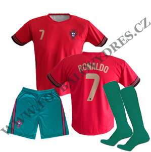 RONALDO Portugalsko fotbalový A3 komplet 2021/2022 dres + trenýrky + zelené štulpny
