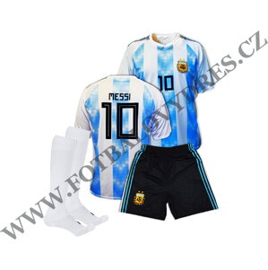 MESSI fotbalový A3 komplet Argentina - dres + trenýrky + bílé štulpny