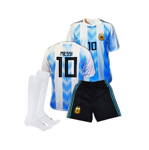 MESSI fotbalový A3 komplet Argentina - dres + trenýrky + bílé štulpny