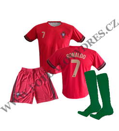 RONALDO Portugalsko fotbalový A3 komplet 2021/2022 dres + červené trenýrky + zelené štulpny