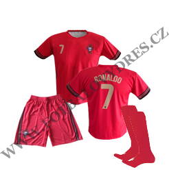 RONALDO Portugalsko fotbalový A3 komplet 2021/2022 dres + červené trenýrky + červené štulpny