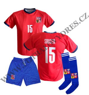 SOUČEK fotbalový A3 komplet - dres + trenýrky + modré štulpny
