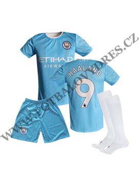 HAALAND fotbalový A3 komplet Manchester City 2023/2024 - dres + modré trenýrky + štulpny